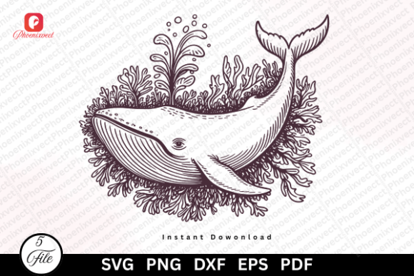 Download Hand Drawn Coastal Vintage Whale SVG PNG - Premium Bundle